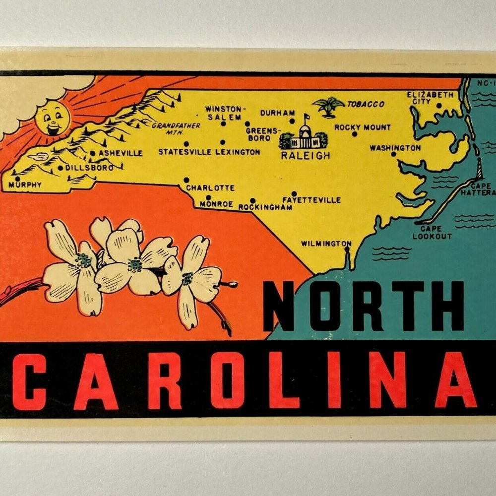 North Carolina State Lindgren-Turner Travel Decal Water Art Vintage Original